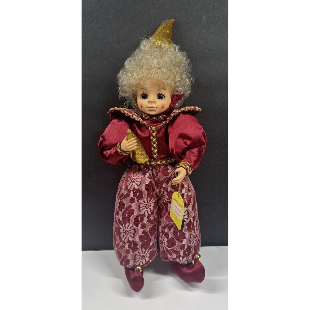 Vintage 1988 Brinn's January Birthday Calendar Clown Doll Gift Tag New Year 15"